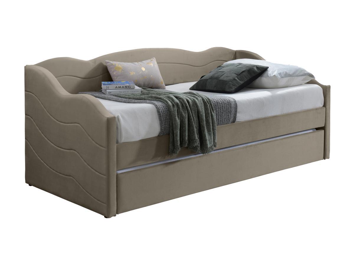Vente-unique Ausziehbett 2 x 90 x 190 cm - Samt - Beige - LENVIA  