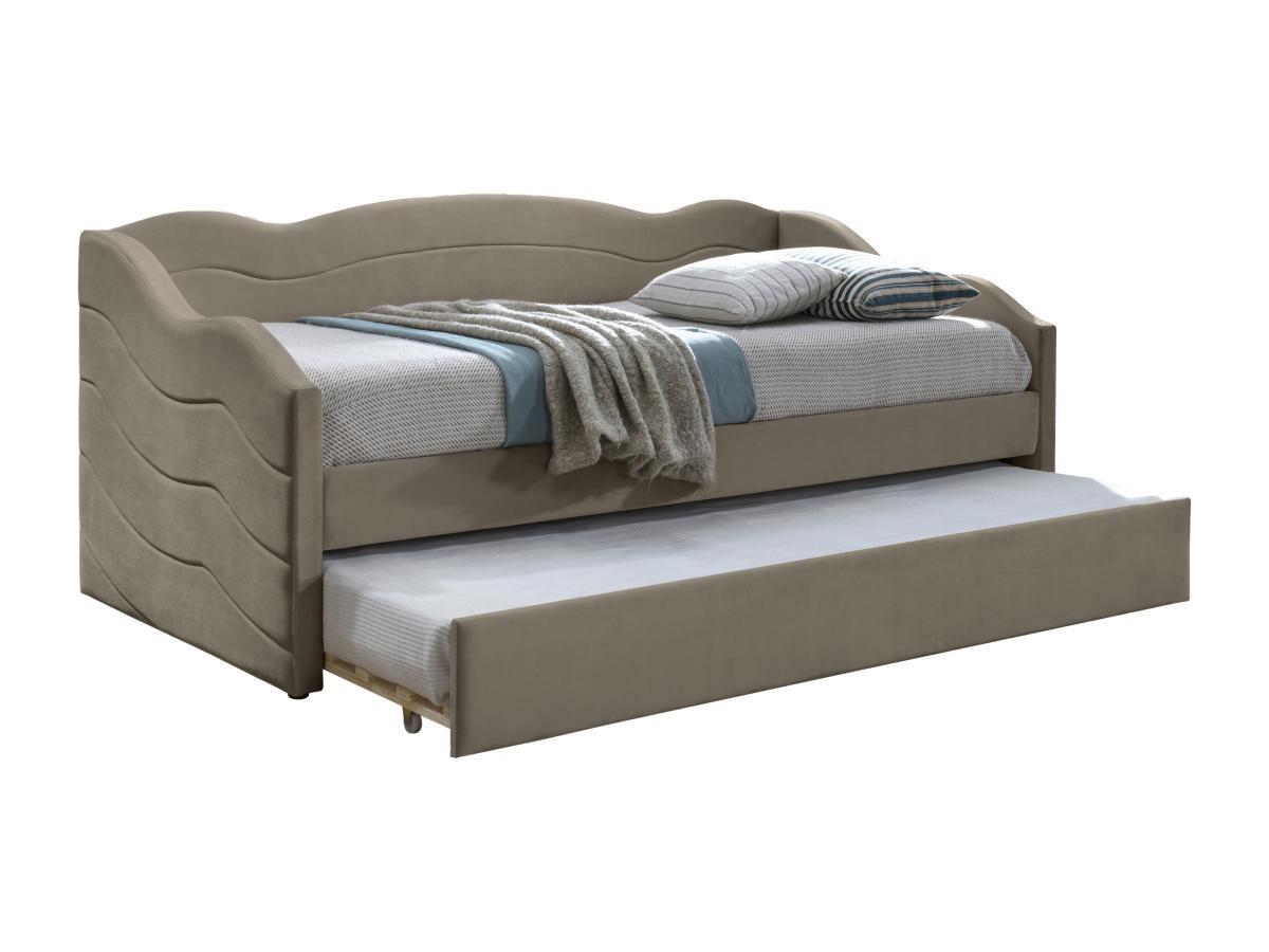 Vente-unique Ausziehbett 2 x 90 x 190 cm - Samt - Beige - LENVIA  