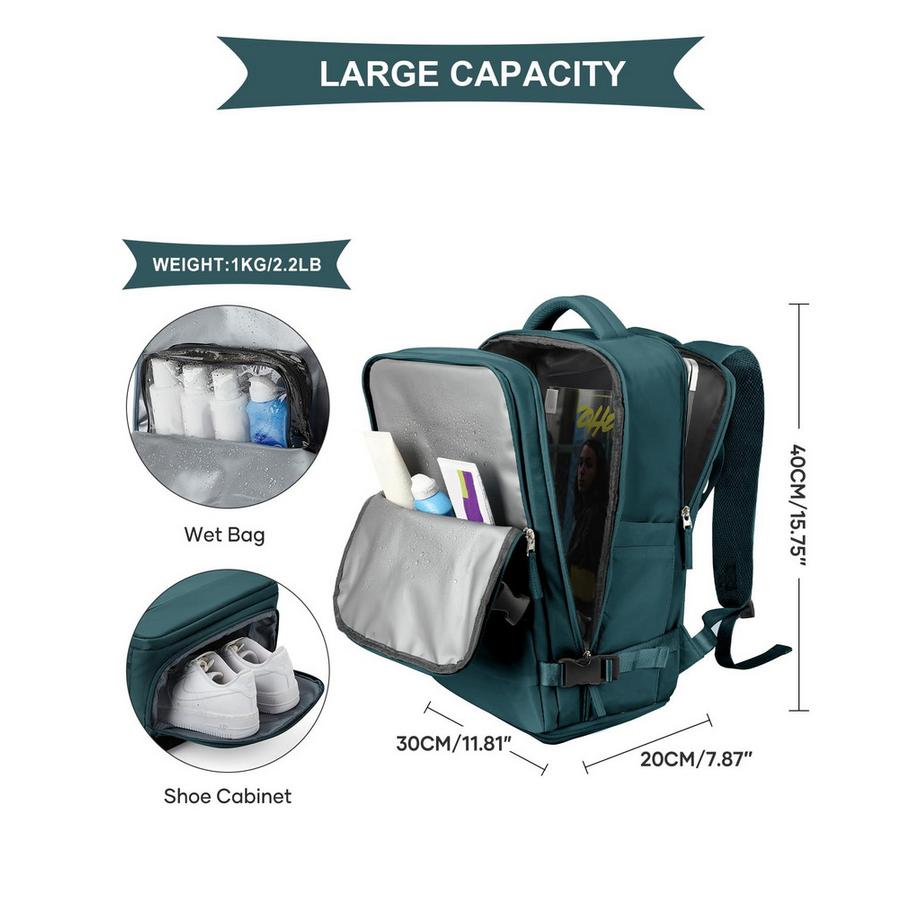Only-bags.store Sac à dos de voyage pour bagage à main d'avion avec compartiment à chaussures et housse pour ordinateur portable  