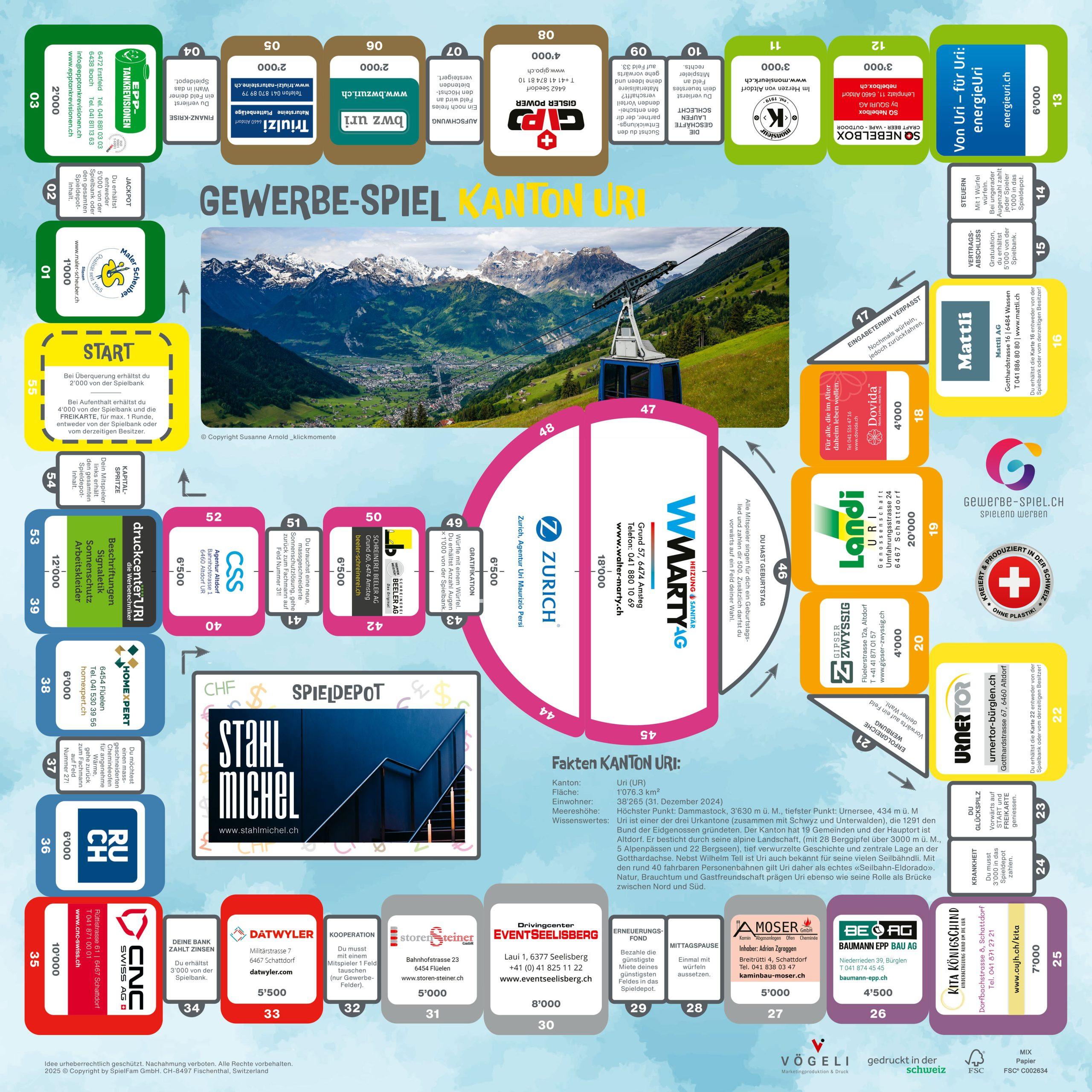 GEWERBE-SPIEL  Brettspiel KANTON URI (Deutsch) 