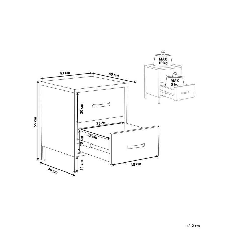 Beliani Nachttisch mit 2 Schubladen aus Stahl Modern MALAVI  