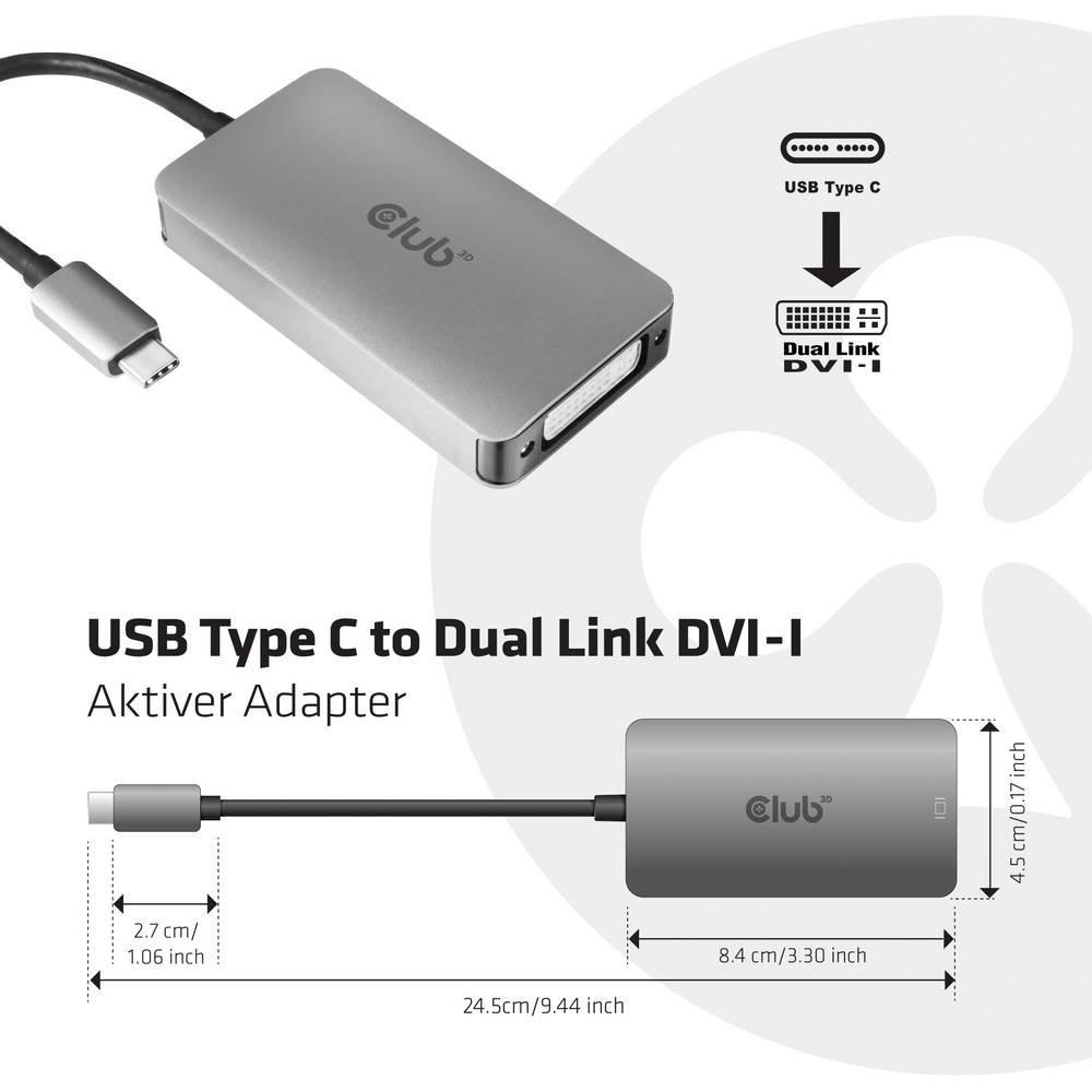 Club3D  Club3D USB-C zu DVI-I Aktiv Adapter 
