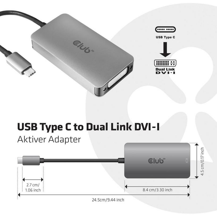 Club3D  Adaptateur actif USB-C vers DVI-I 