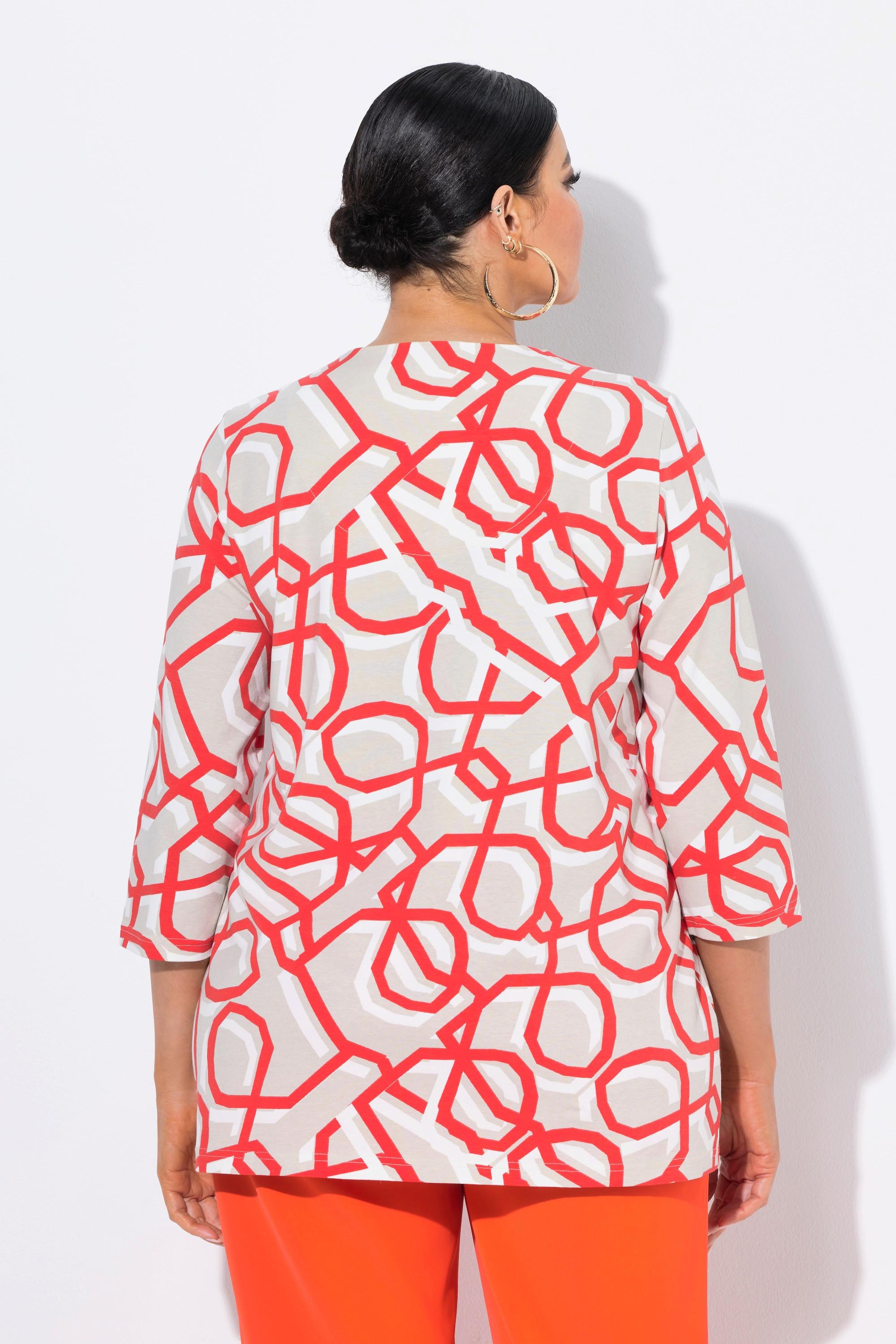 Ulla Popken Grafischer Druck Tunika Ausschnitt 3/4 Arm Shirt  