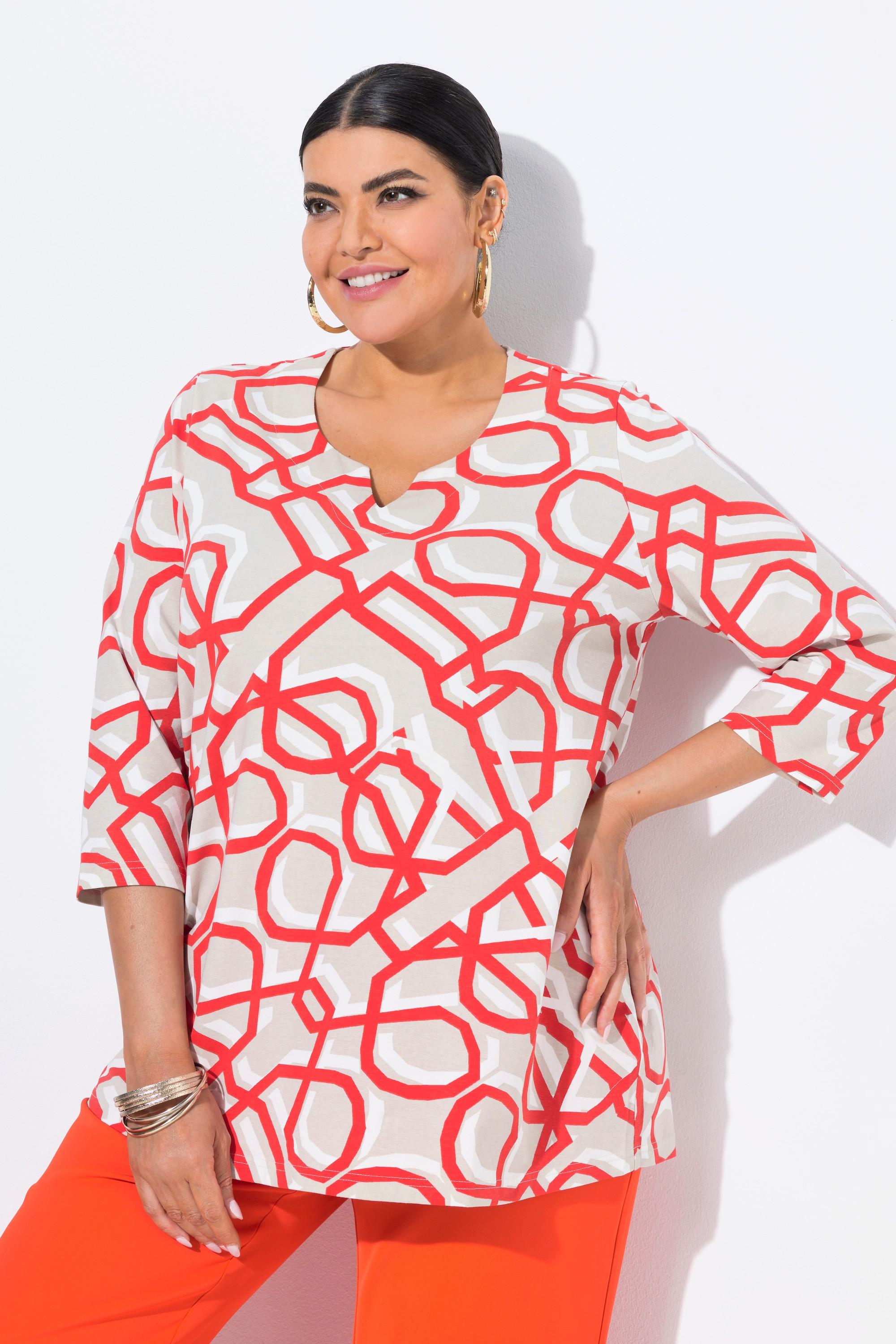 Ulla Popken Grafischer Druck Tunika Ausschnitt 3/4 Arm Shirt  