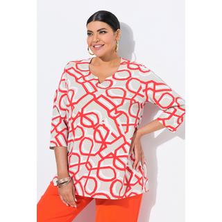 Ulla Popken Grafischer Druck Tunika Ausschnitt 3/4 Arm Shirt  
