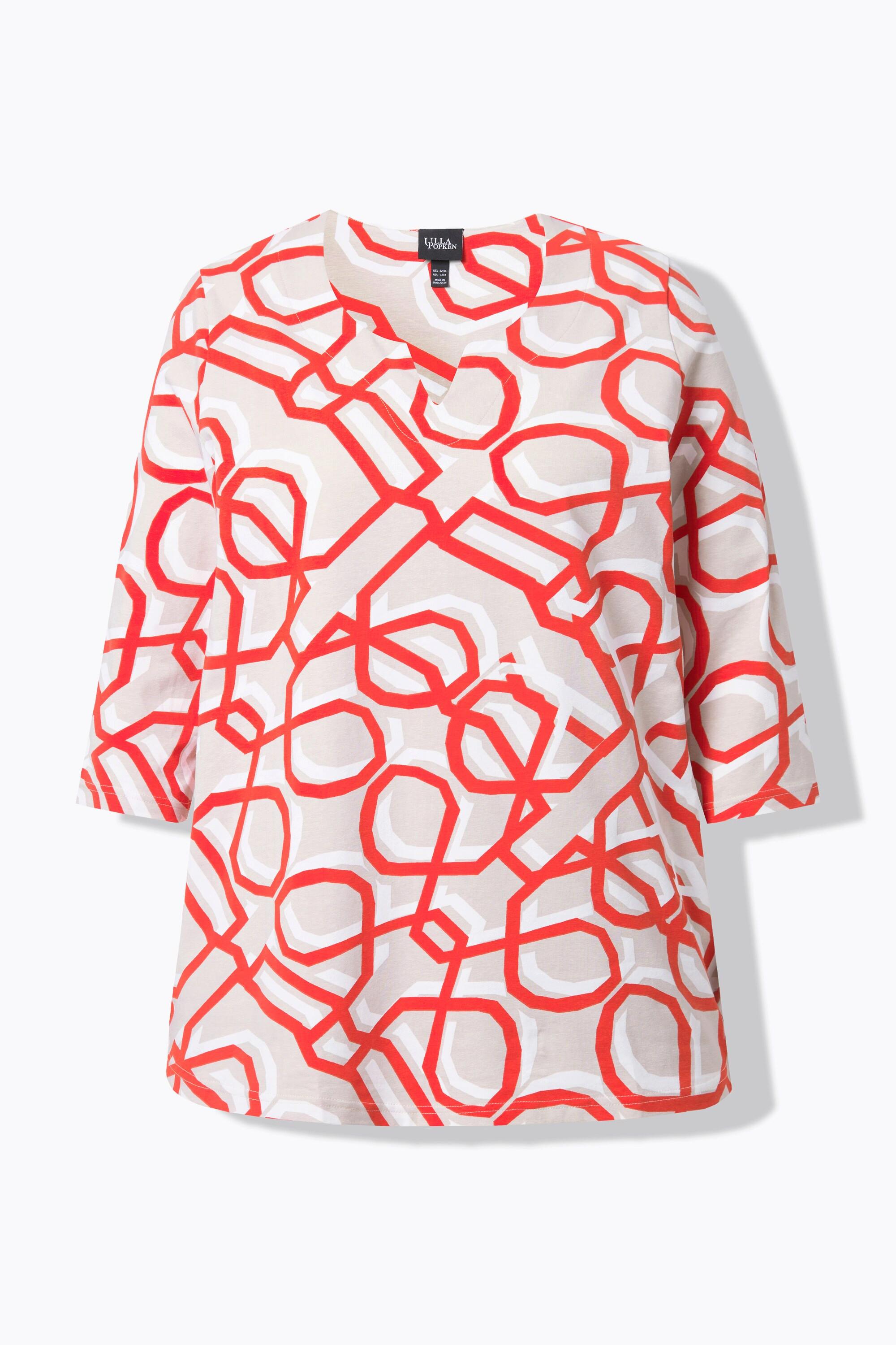 Ulla Popken Grafischer Druck Tunika Ausschnitt 3/4 Arm Shirt  