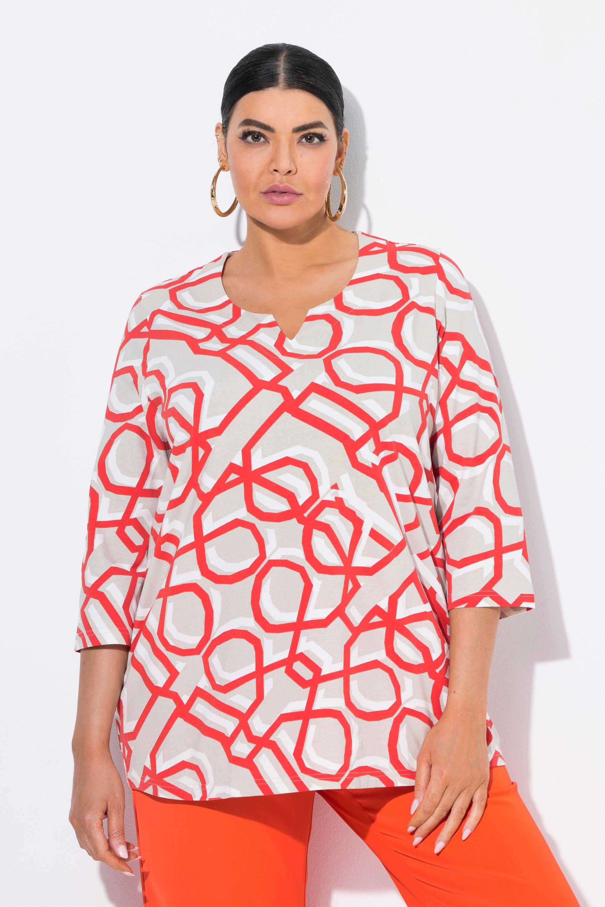 Ulla Popken Grafischer Druck Tunika Ausschnitt 3/4 Arm Shirt  