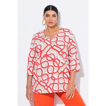Maglia con stampa grafica, scollo a tunica e maniche a 3/4
