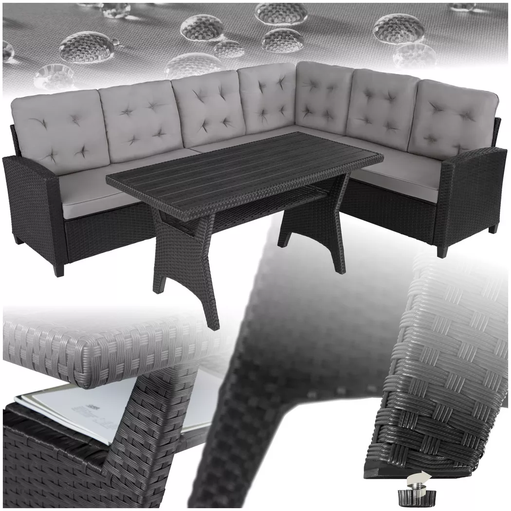 tectake® Rattan Lounge, für 6 Personen, UV-beständig, Tisch mit Schraubfüßen