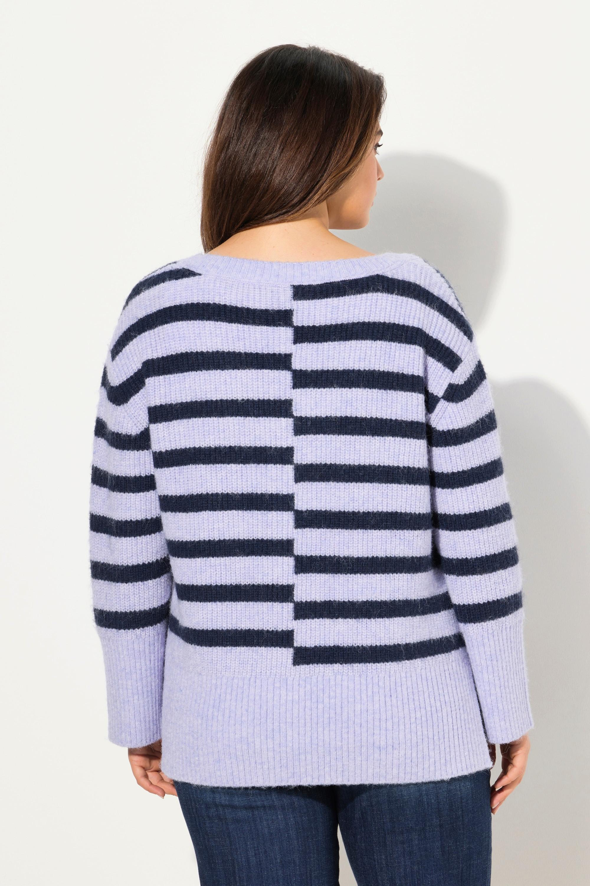 Ulla Popken  Pullover dal taglio oversize con righe, scollo a girocollo e maniche lunghe 