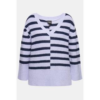 Ulla Popken  Pullover dal taglio oversize con righe, scollo a girocollo e maniche lunghe 