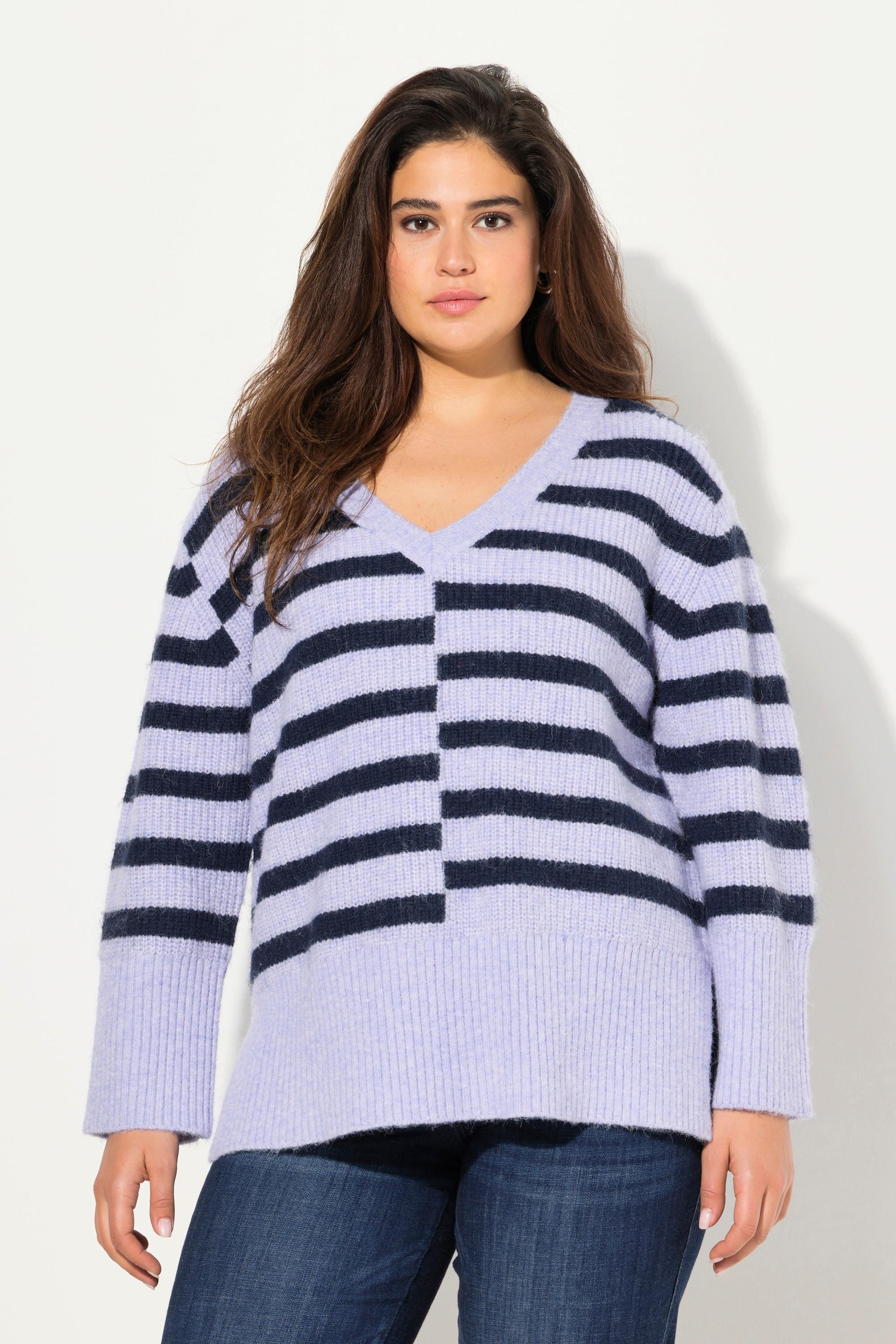 Ulla Popken  Pullover dal taglio oversize con righe, scollo a girocollo e maniche lunghe 