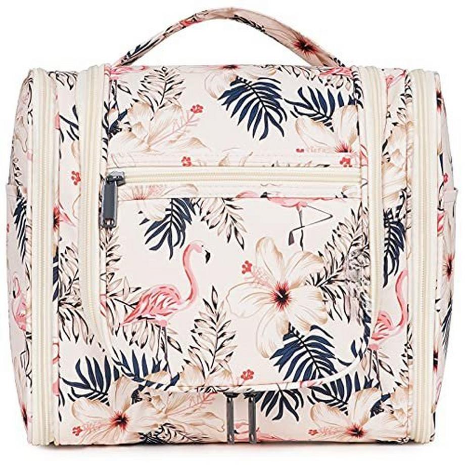 Only-bags.store  Kulturtasche - Kosmetiktasche - Waschbeutel, Beige Flamingo (groß) 