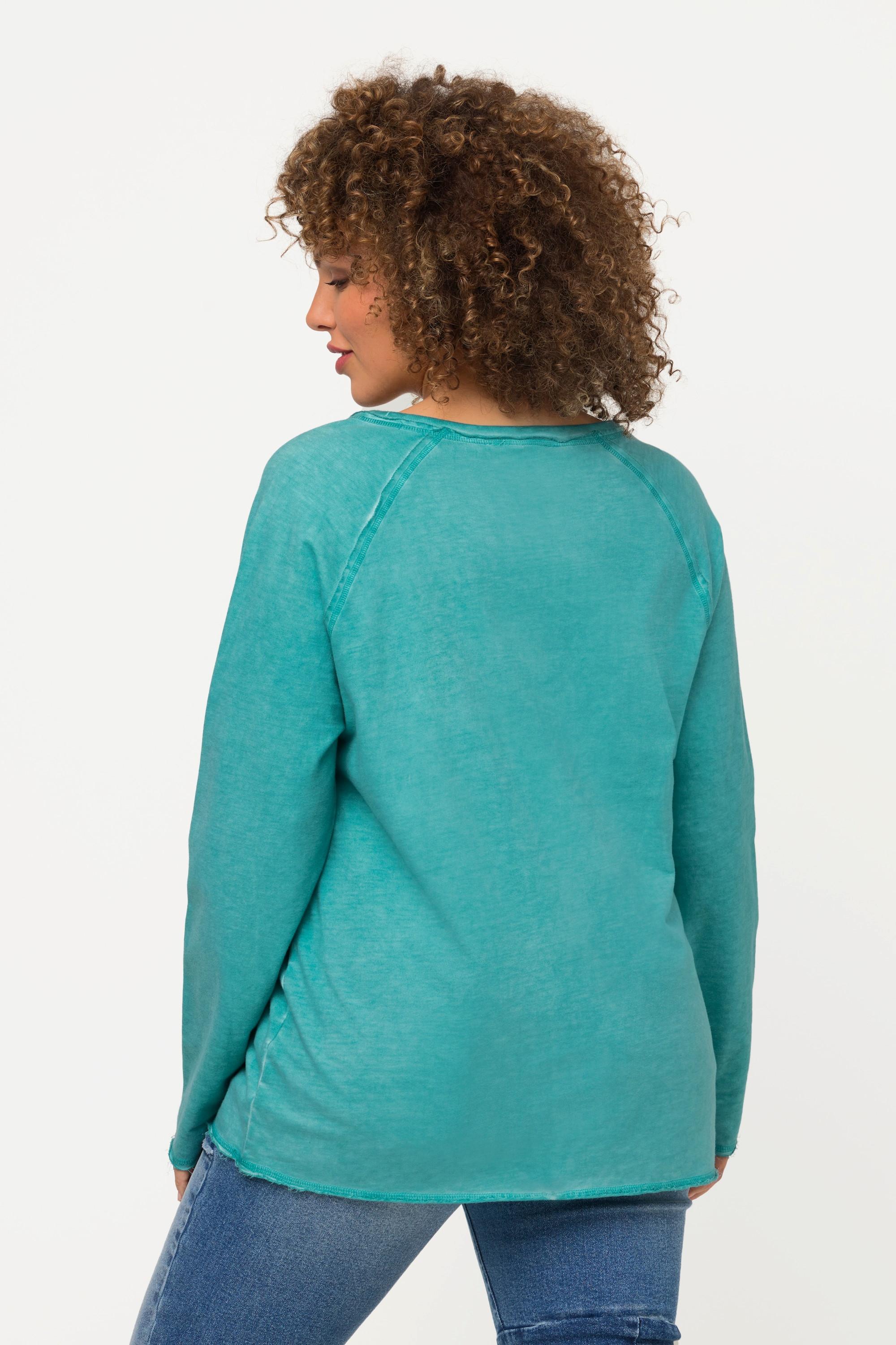 Ulla Popken  Sweat-shirt, lettrage caoutchouté, col rond, manches longues 