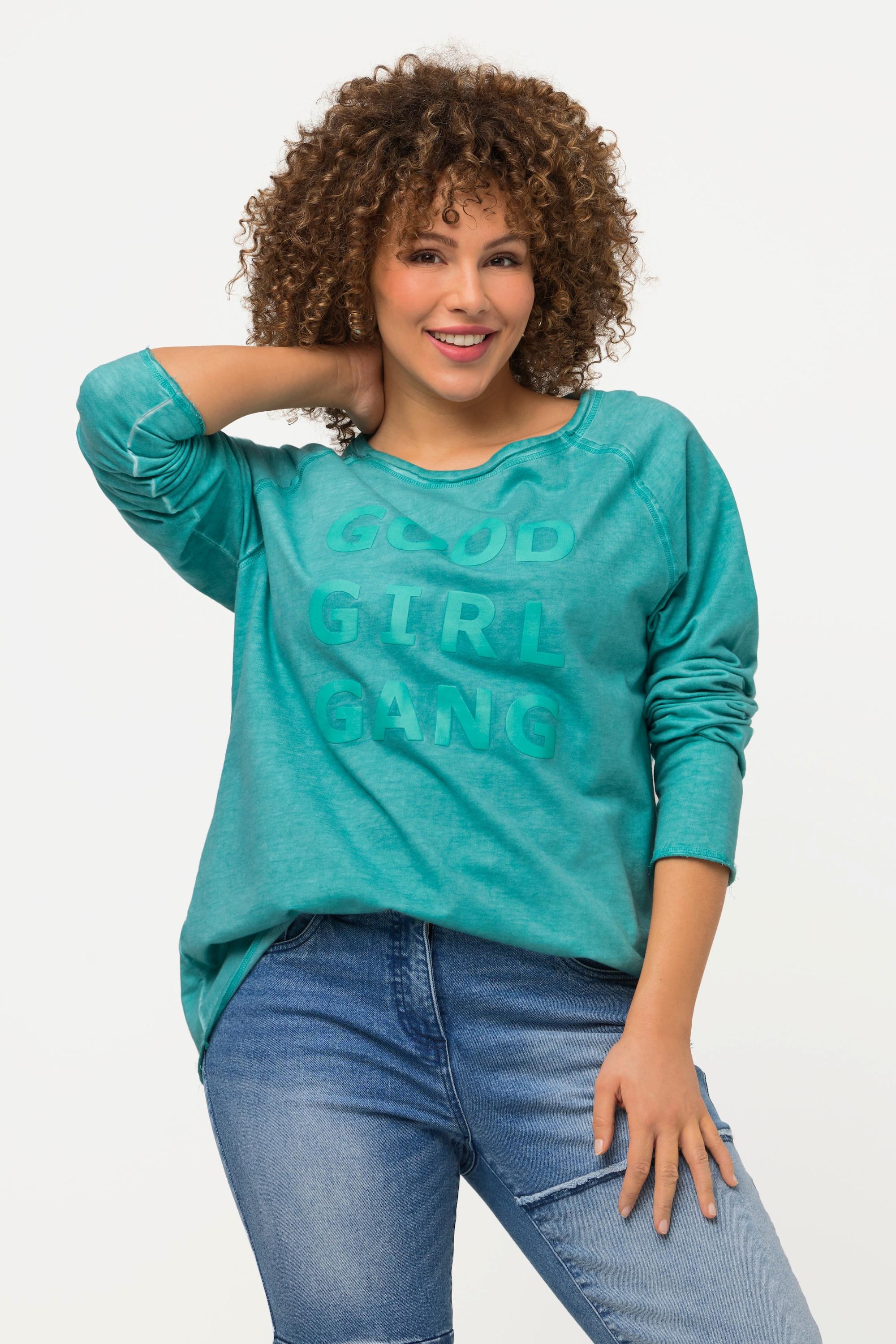 Ulla Popken  Sweat-shirt, lettrage caoutchouté, col rond, manches longues 