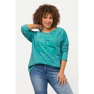 Ulla Popken  Sweat-shirt, lettrage caoutchouté, col rond, manches longues 