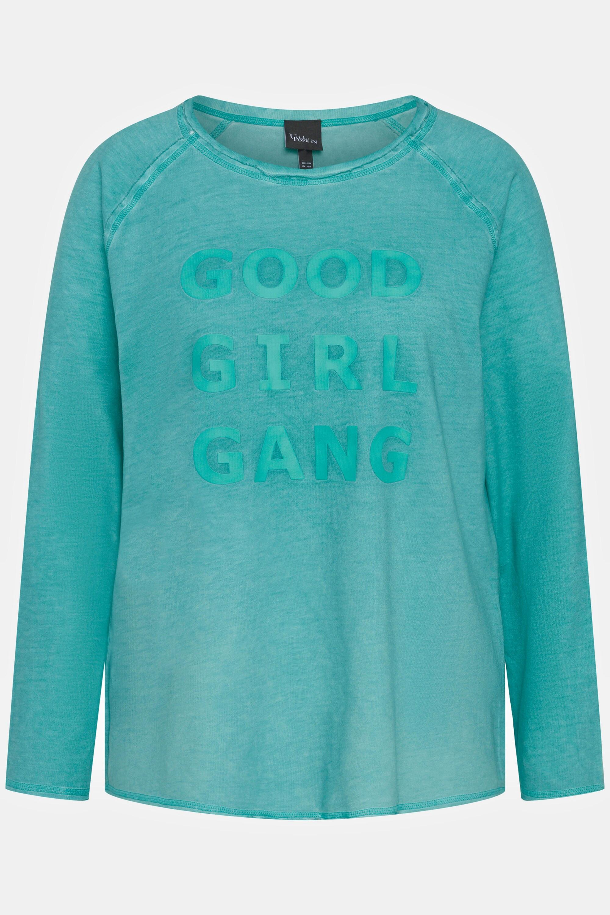 Ulla Popken  Sweatshirt, Gummi-Schriftmotiv, Rundhals, Langarm 