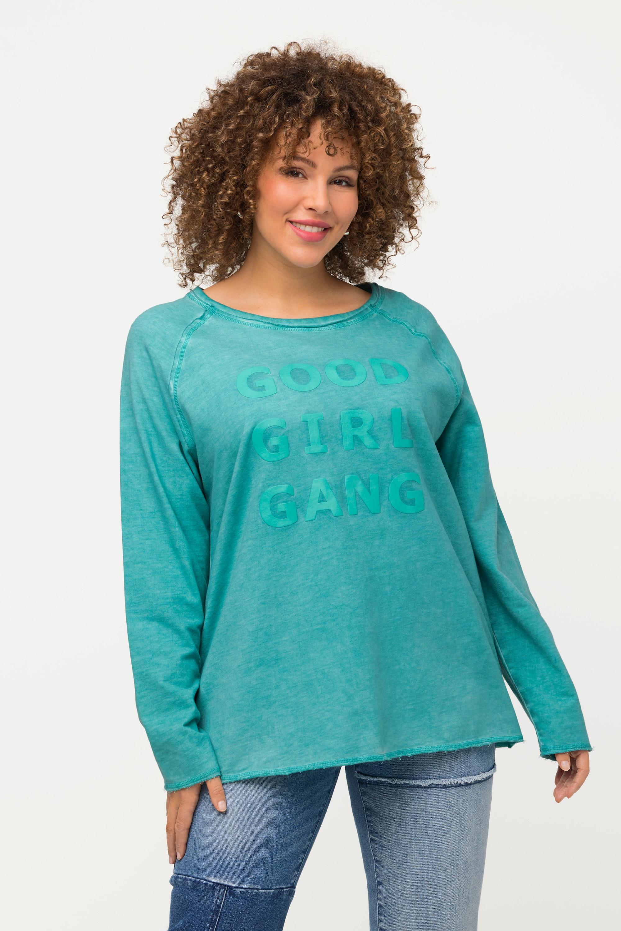 Ulla Popken  Sweat-shirt, lettrage caoutchouté, col rond, manches longues 