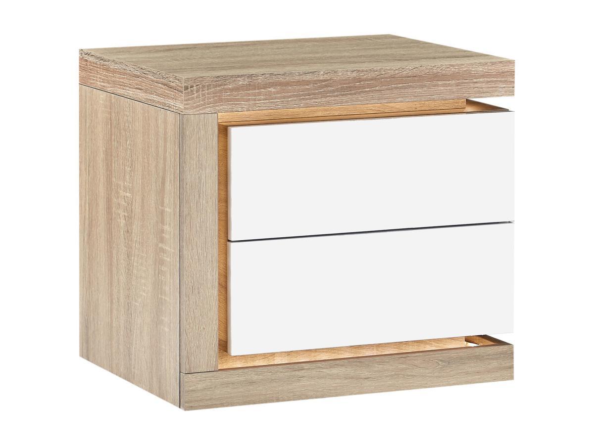 Vente-unique 2er-Set Nachttische mit 2 Schubladen & LED-Beleuchtung - Weiß lackiert und Holzfarben - FLARANCIA  