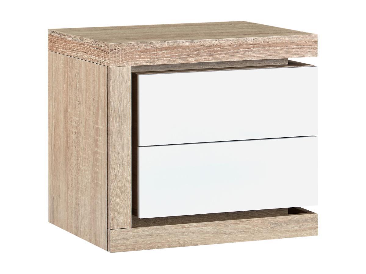 Vente-unique 2er-Set Nachttische mit 2 Schubladen & LED-Beleuchtung - Weiß lackiert und Holzfarben - FLARANCIA  