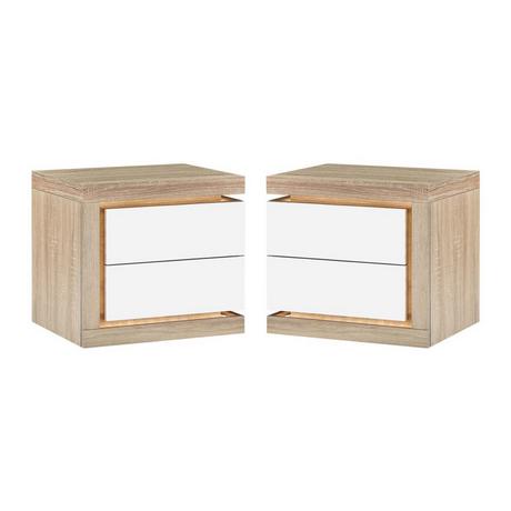 Vente-unique 2er-Set Nachttische mit 2 Schubladen & LED-Beleuchtung - Weiß lackiert und Holzfarben - FLARANCIA  