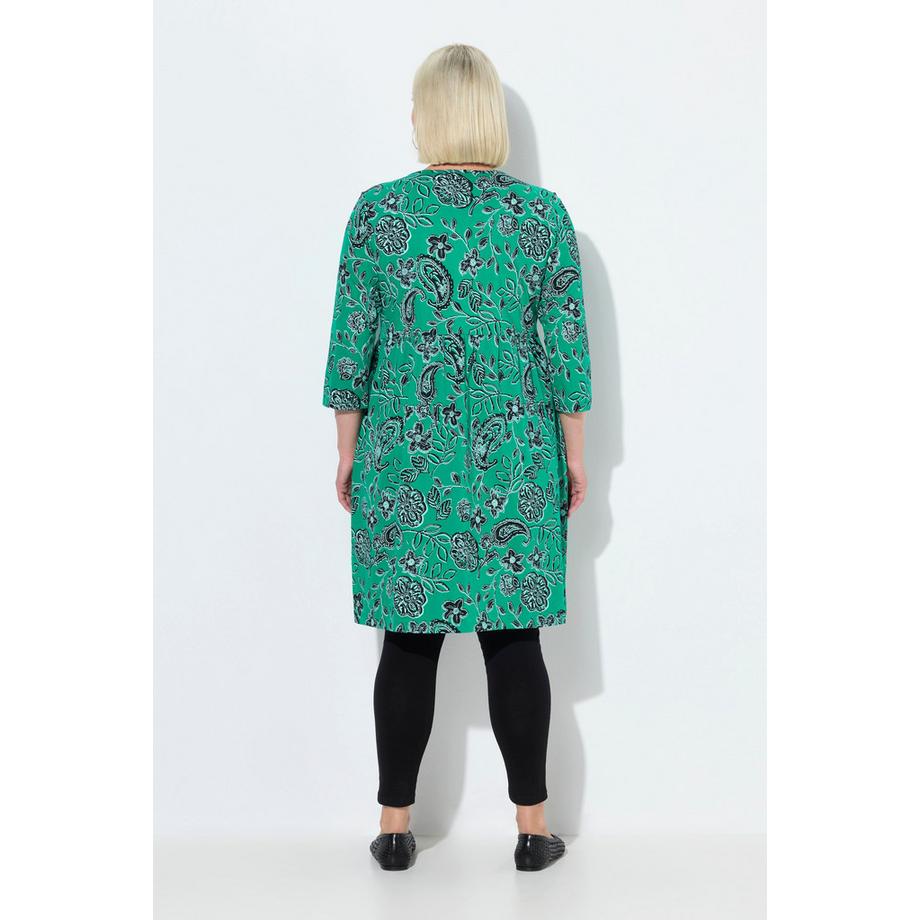 Ulla Popken Abito di jersey Paisley Scollo a girocollo Maniche 3/4 Taglio svasato  