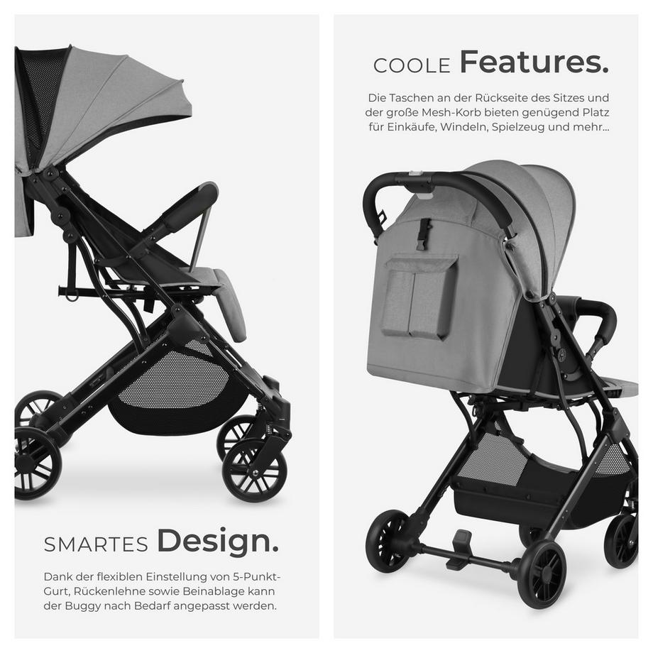 Tectake  Poussette buggy FINN pliage à une main avec harnais à 5 points, frein de stationnement et arceau de sécurité 