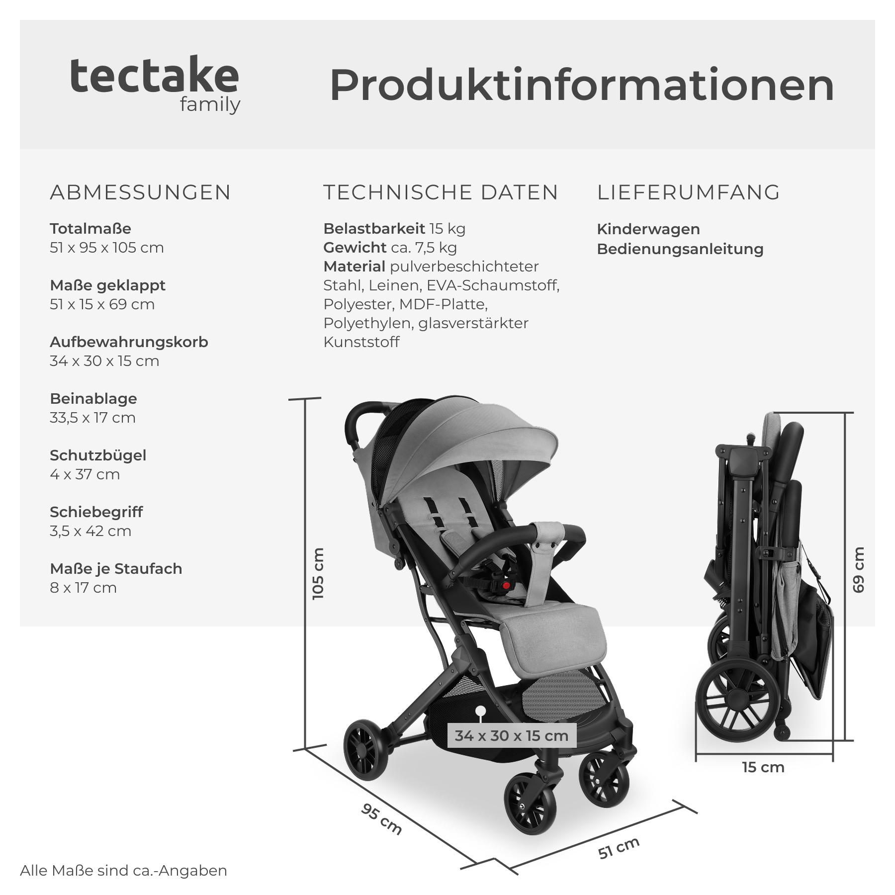 Tectake  Passeggino Finn, pieghevole, cintura a 5 punti 