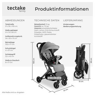 Tectake  Passeggino Finn, pieghevole, cintura a 5 punti 