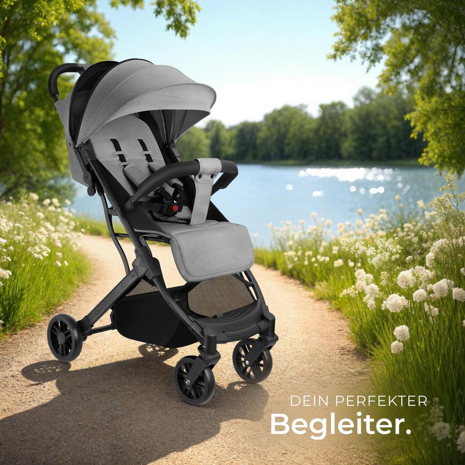 Tectake  Passeggino buggy Finn Con meccanismo di chiusura a una mano, cintura a 5 punti, freno di stazionamento, barra di protezione 