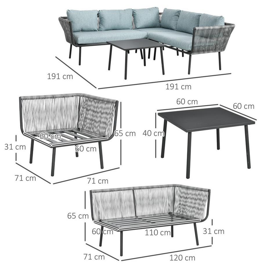 Northio Set Di Mobili Da Giardino In Rattan Da 4 Pezzi, Set Di Sedute Con Cuscini, Gruppo Di Sedute Con 2 Divani Doppi, 1 Divano Ad Angolo, 1 Tavolino Da Caffè, Set Da Giardino Per Balcone, Terrazza, Alluminio + Poliestere, Grigio  