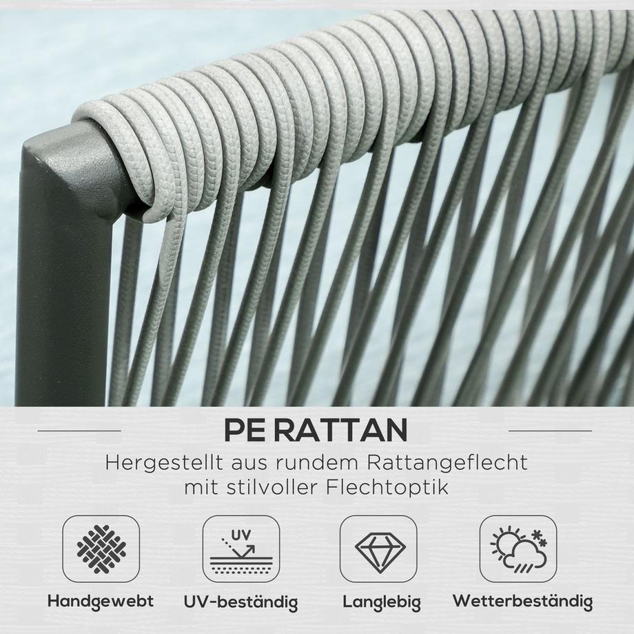 Northio Set Di Mobili Da Giardino In Rattan Da 4 Pezzi, Set Di Sedute Con Cuscini, Gruppo Di Sedute Con 2 Divani Doppi, 1 Divano Ad Angolo, 1 Tavolino Da Caffè, Set Da Giardino Per Balcone, Terrazza, Alluminio + Poliestere, Grigio  