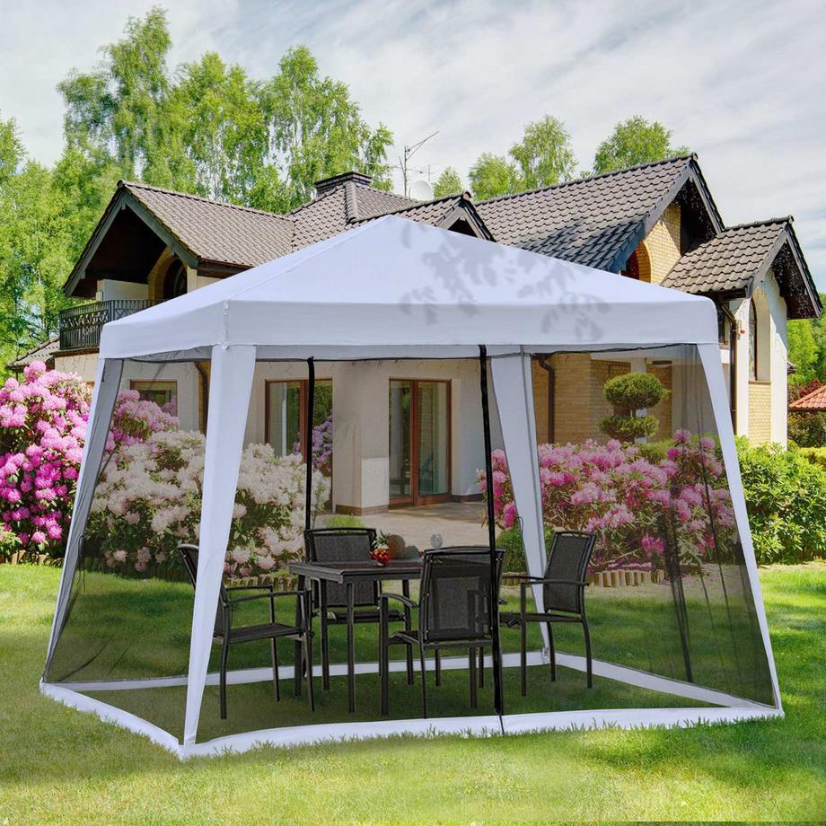 Northio Gazebo Da Giardino Padiglione Tendone Per Feste Tenda Resistente Alle Intemperie Con Zanzariera In Metallo + Poliestere Grigio 3 X 3 M  