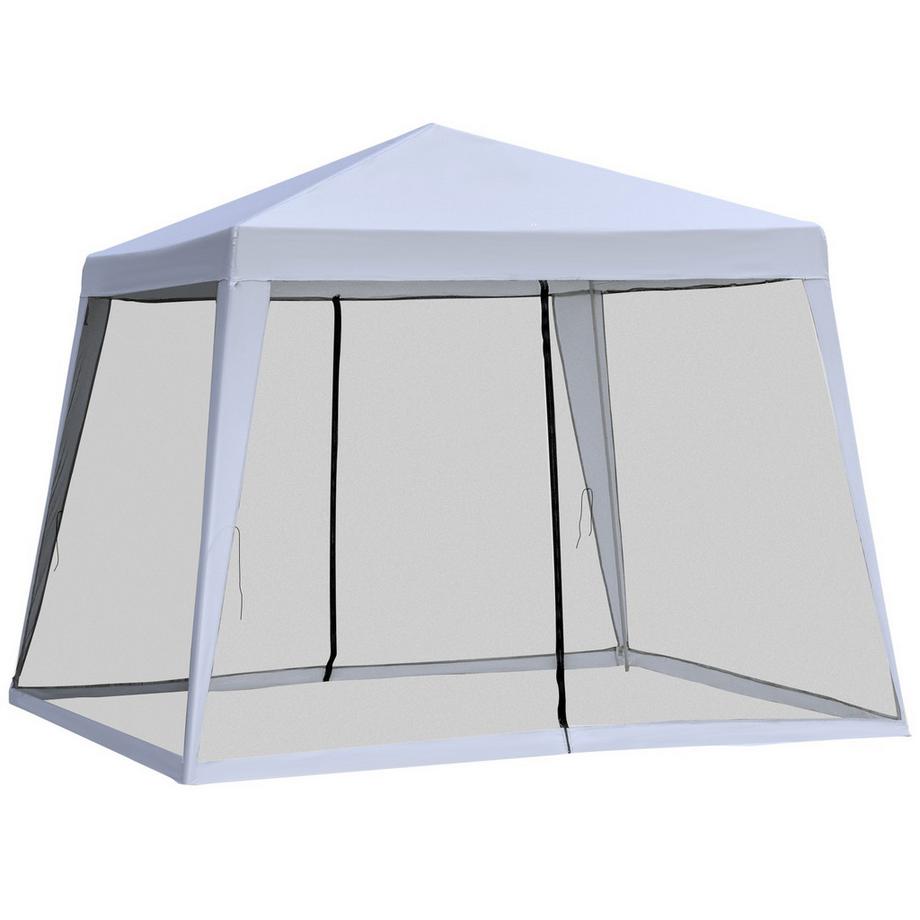 Gazebo Da Giardino Padiglione Tendone Per Feste Tenda Resistente Alle Intemperie Con Zanzariera In Metallo + Poliestere Grigio 3 X 3 M