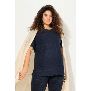 Ulla Popken  T-shirt dal taglio oversize con fantasia, scollo a girocollo e mezze maniche 