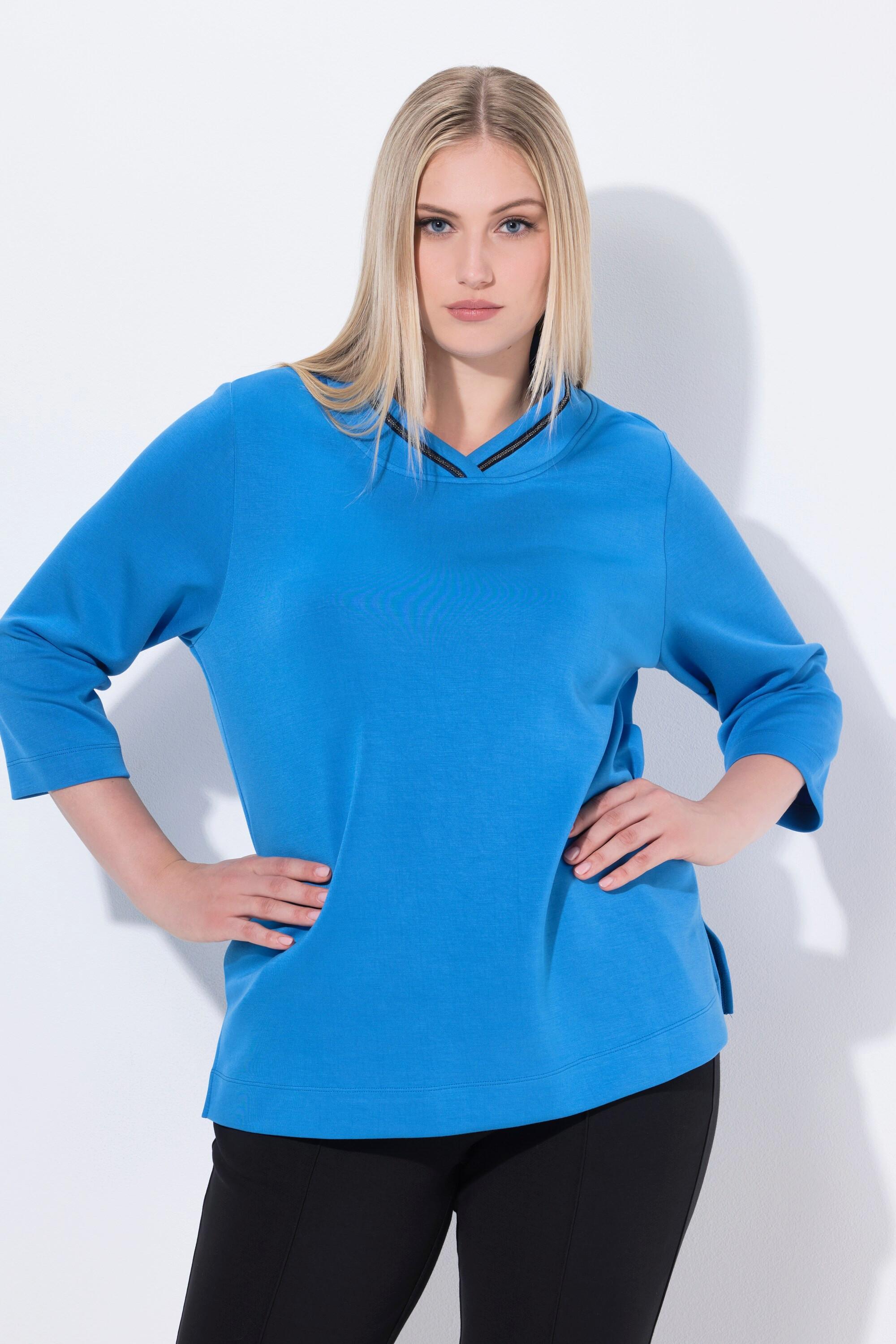 Ulla Popken Sweat-shirt Col Montant Classique avec Chaînette Décorative  