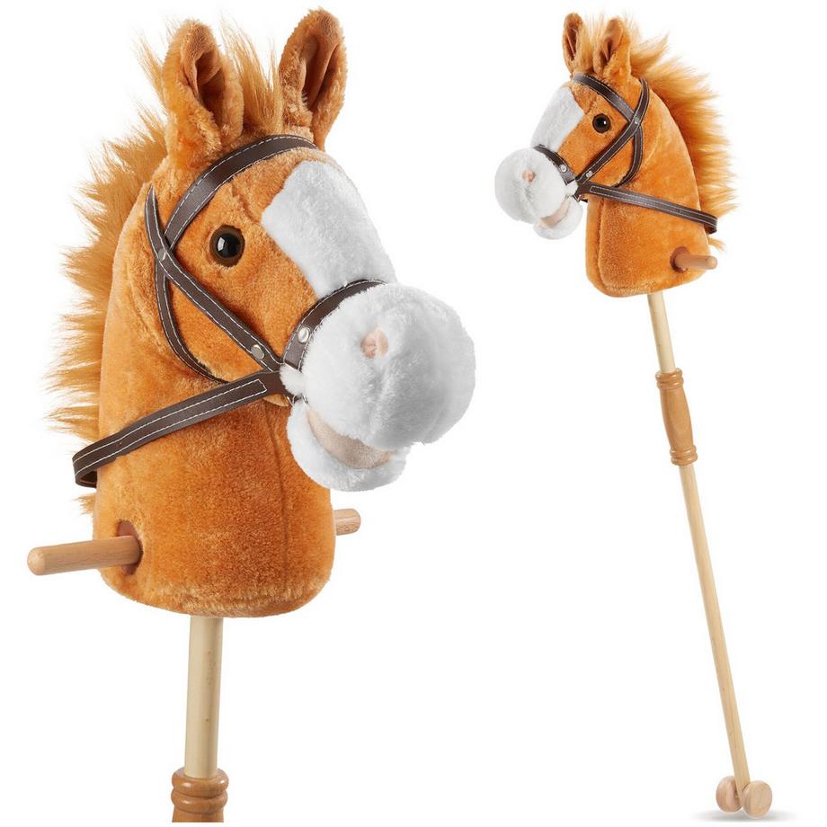 Tectake  Steckenpferd mit Holzstab und Rollen aus weichem Cord 