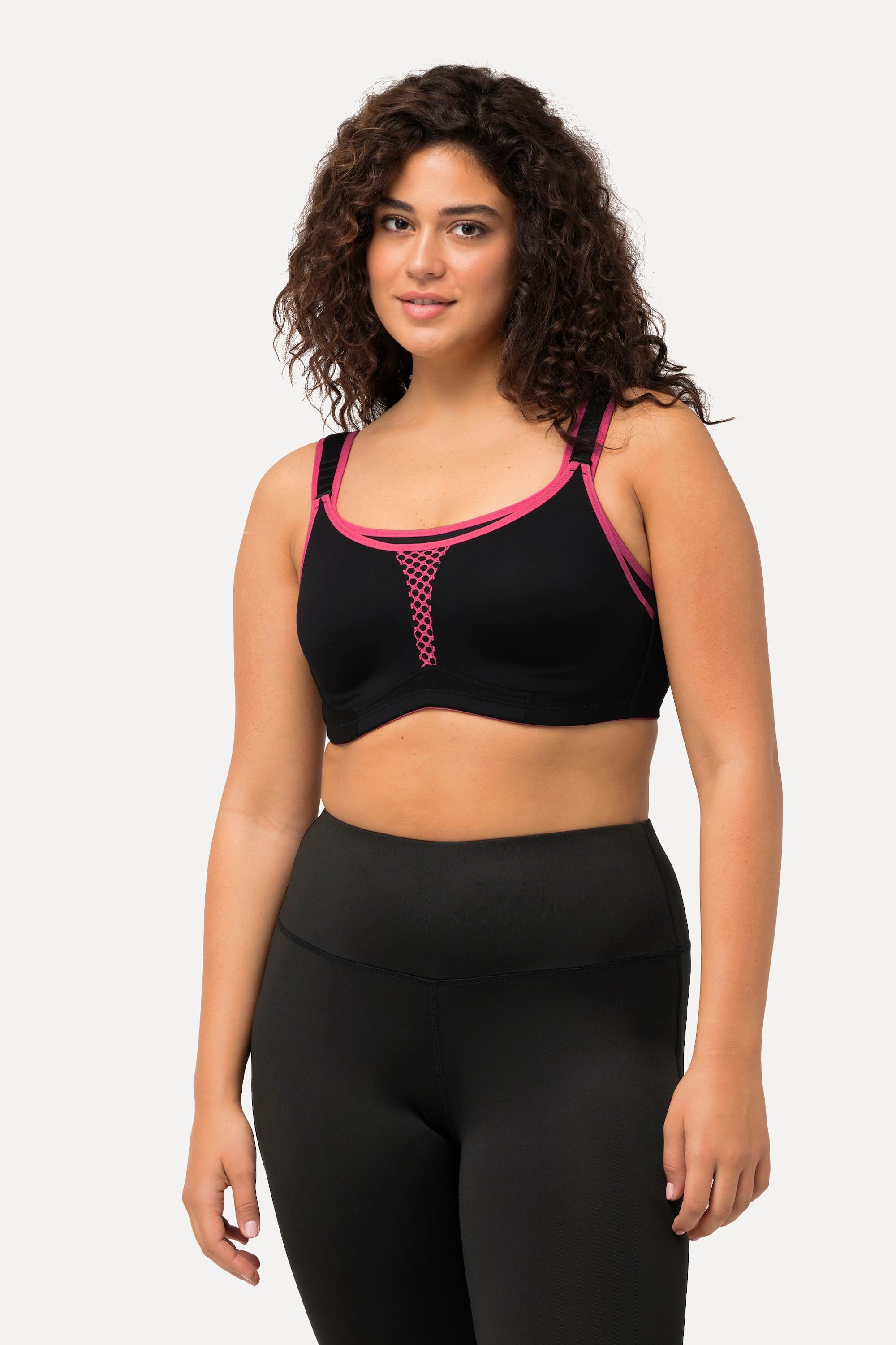 Ulla Popken  Soutien-gorge de sport, sans armatures. En microfibre avec empiècement en maille. Bonnet C - D 