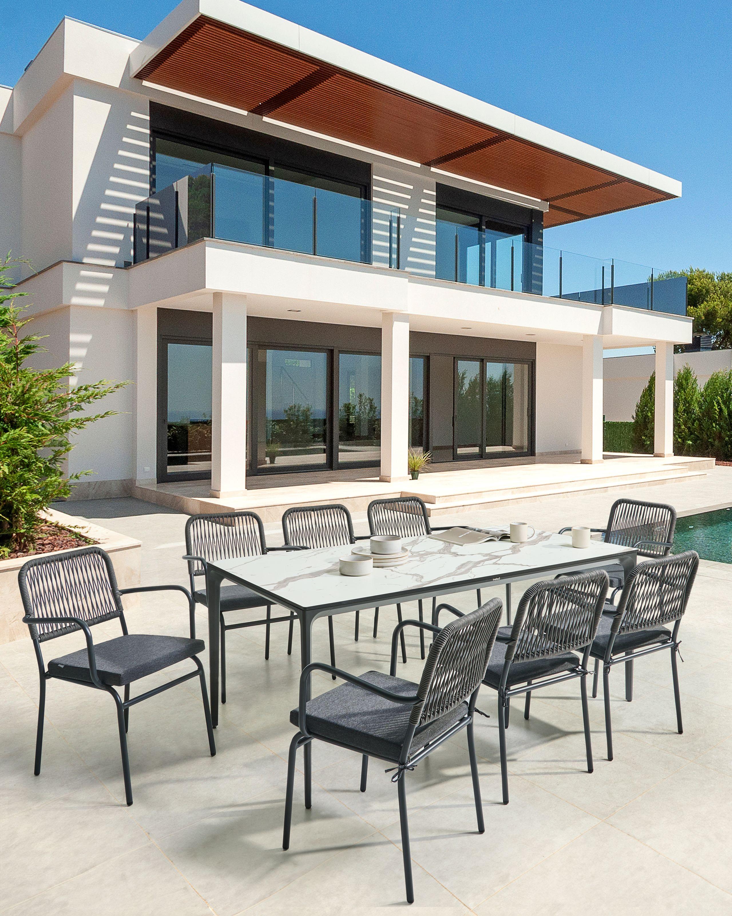 Beliani Lot de 8 chaises de jardin avec coussins en Aluminium Moderne TACENO  