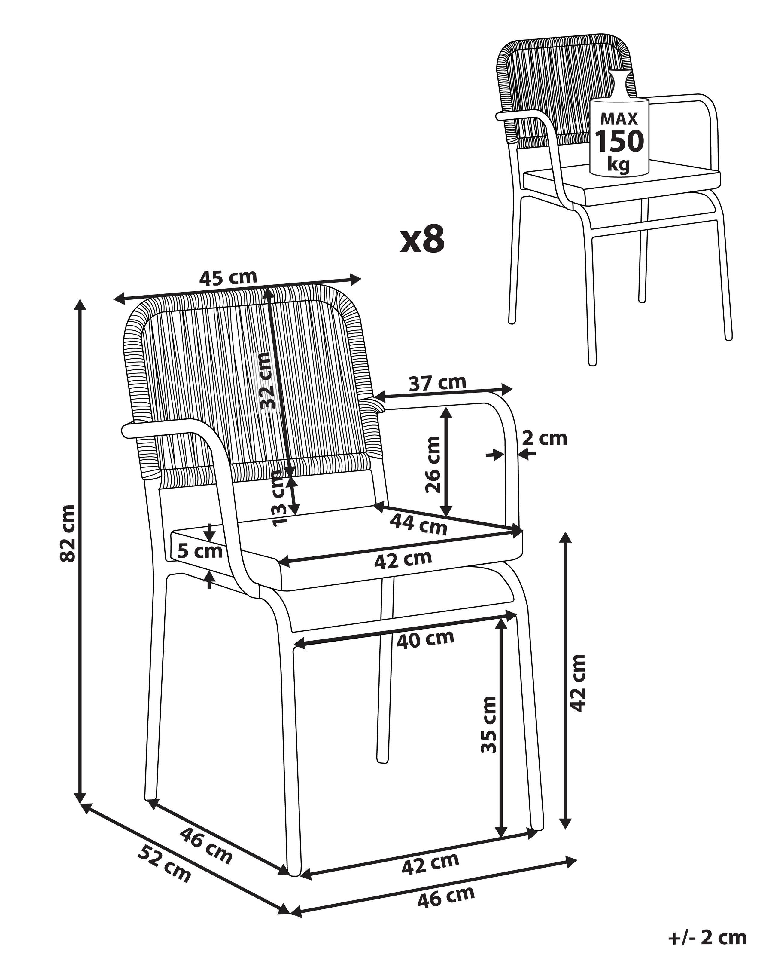 Beliani Lot de 8 chaises de jardin avec coussins en Aluminium Moderne TACENO  
