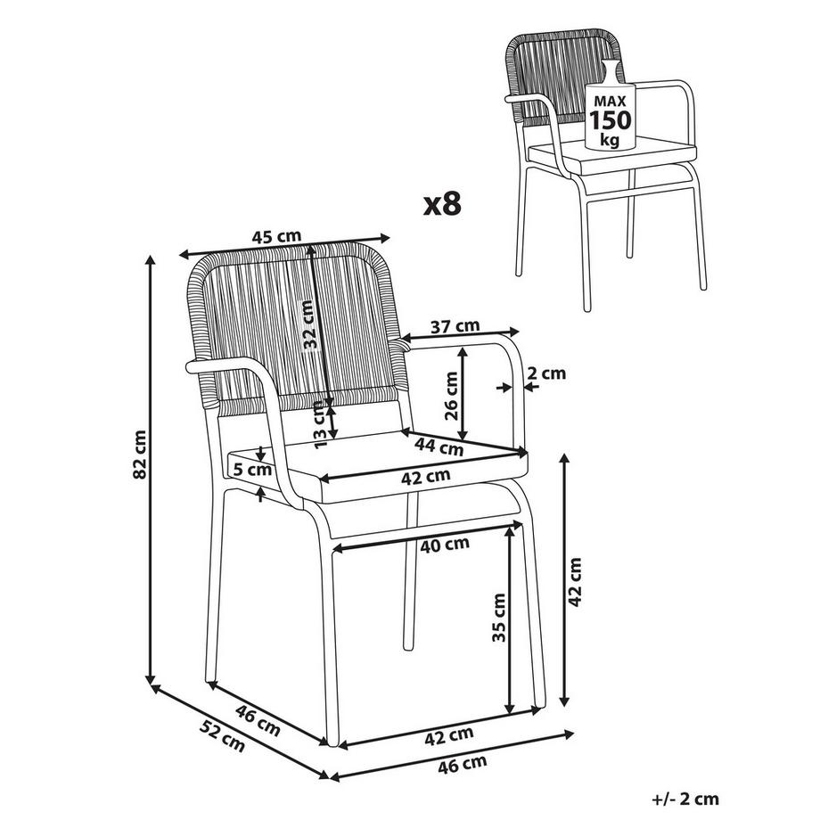 Beliani Lot de 8 chaises de jardin avec coussins en Aluminium Moderne TACENO  