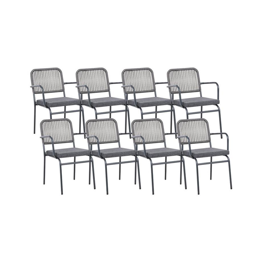 Lot de 8 chaises de jardin avec coussins en Aluminium Moderne TACENO