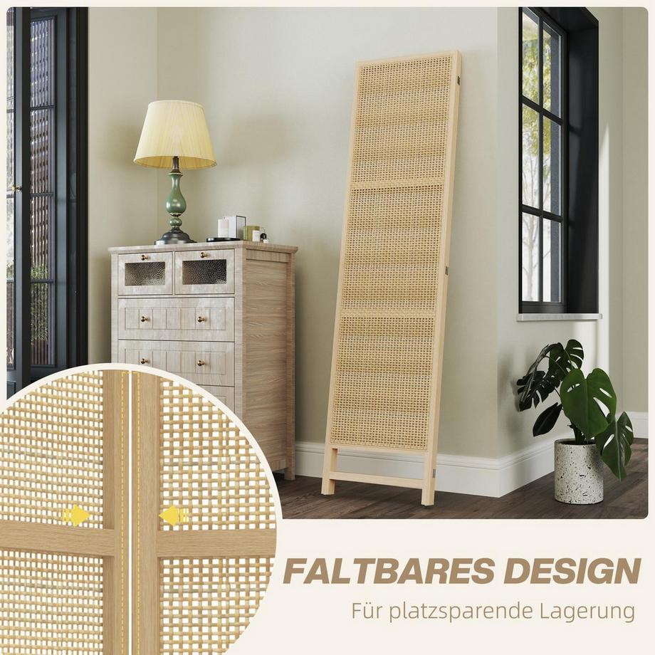 Northio Paravent 3-teilig 135 x 180 cm Trennwand Raumteiler aus PP Rattan, Faltbar Raumtrenner Sichtschutz Stellwand für Wohnzimmer Natur  