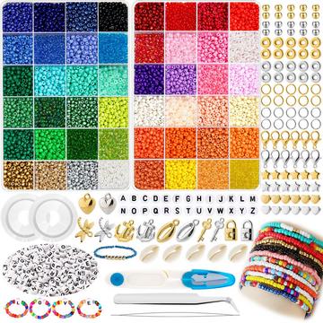 7000 Stück Bunte Glasperlen Set, DIY Perlen zum Auffädeln mit Buchstabenperlen für Geschenkidee Armbänder, Perlen zum Auffädeln Set für Kinder