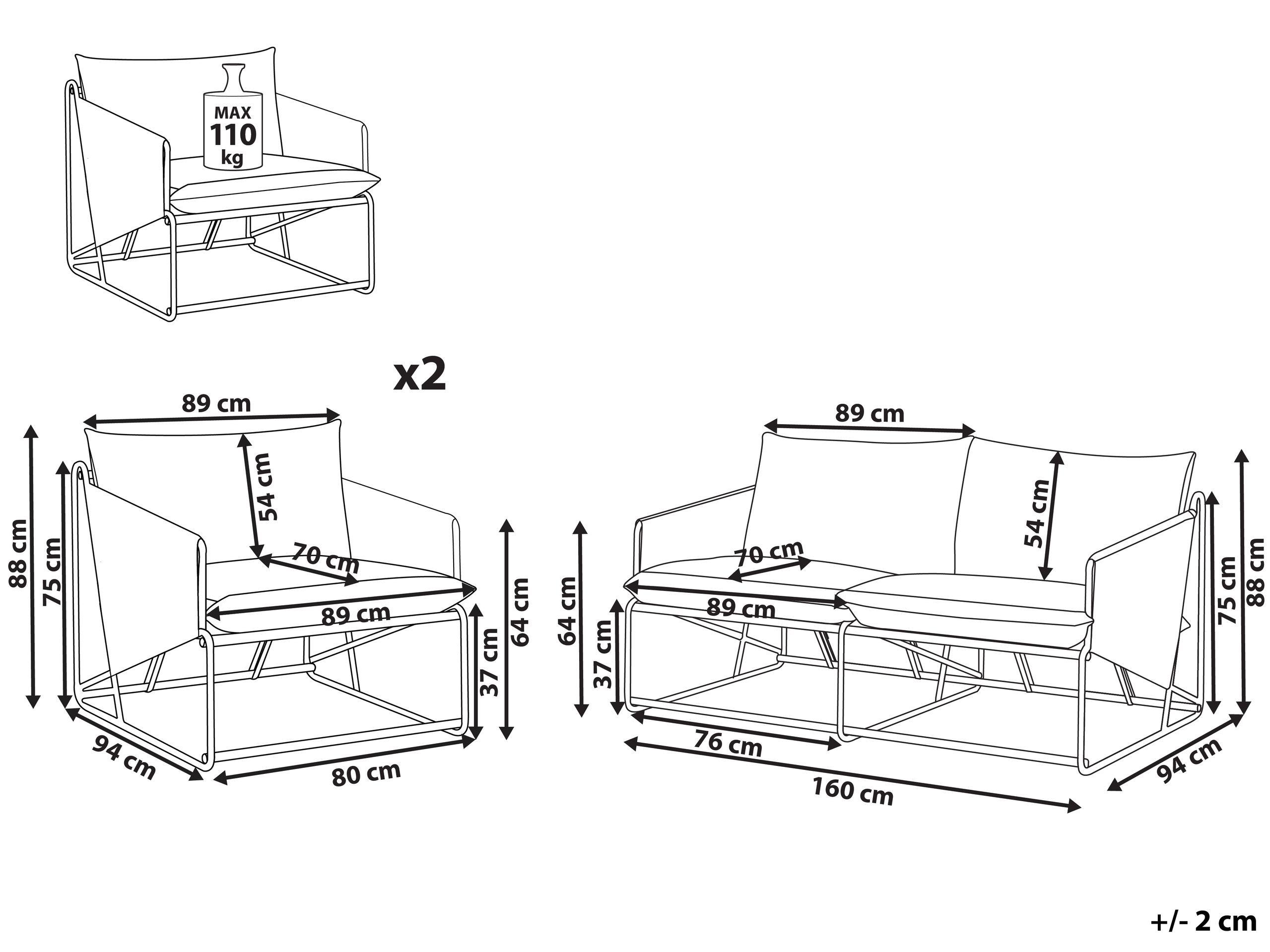Beliani Set lounge pour jardin en Acier Industriel PONTE  