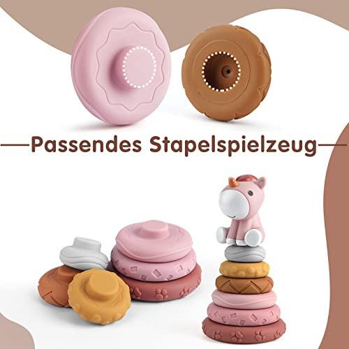 Activity-board  7 Stück Stapelspielzeug mit Ringen, Squeeze Zahnen Babyspielzeug, Nistkreis Baukreis mit 