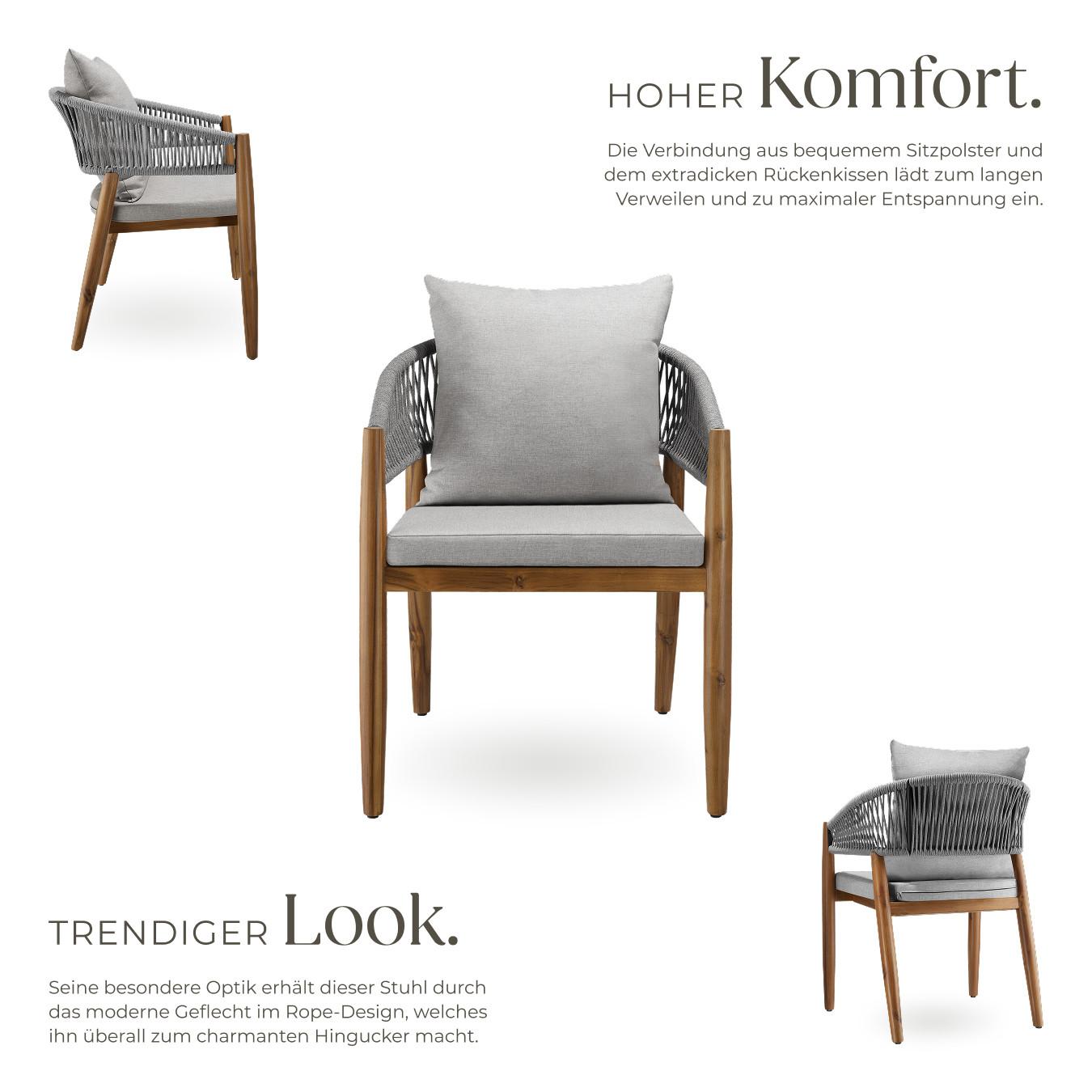 Tectake Chaise de jardin MANACOR Bois d'acacia lasuré et résistant aux intempéries  