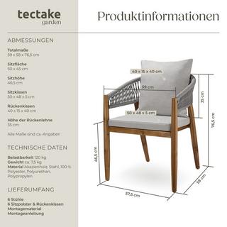 Tectake Chaise de jardin MANACOR Bois d'acacia lasuré et résistant aux intempéries  