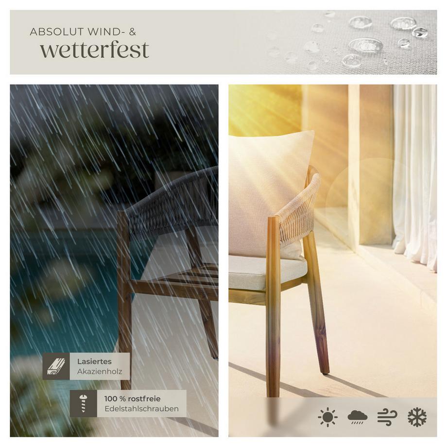 Tectake Gartenstuhl Manacor lasiertes Akazienholz, wetterfest Arm- und Rückenlehne im Rope-Design  